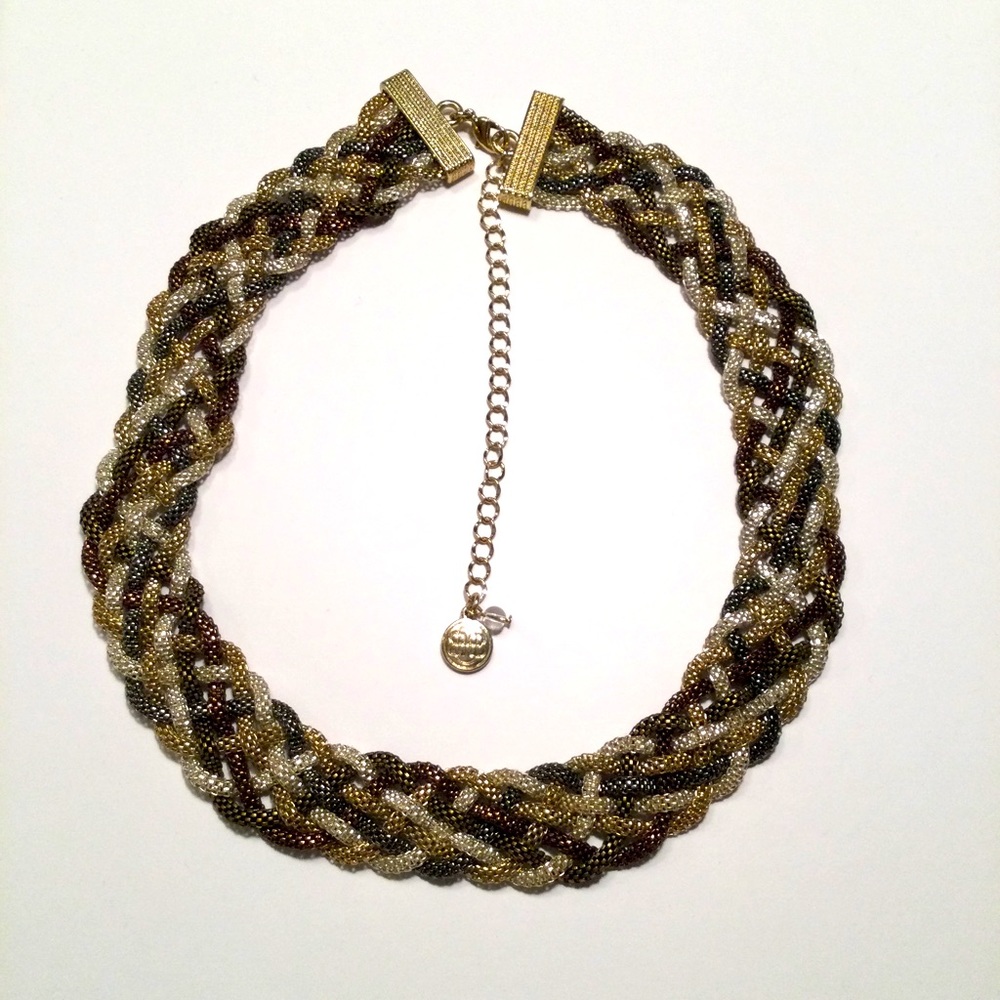 Vintage Bill Blass Braided Meshed Gold Tone Statement Necklace